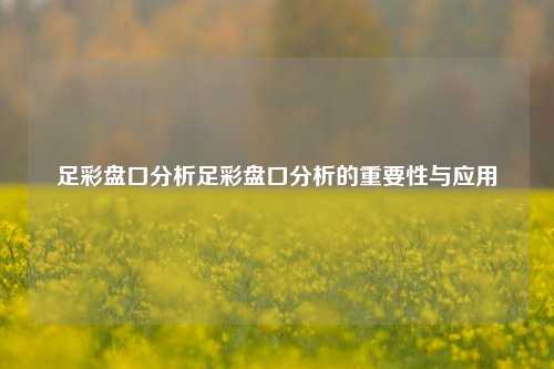 足彩盘口分析足彩盘口分析的重要性与应用