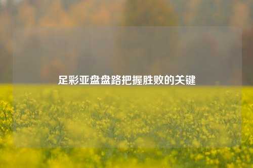 足彩亚盘盘路把握胜败的关键