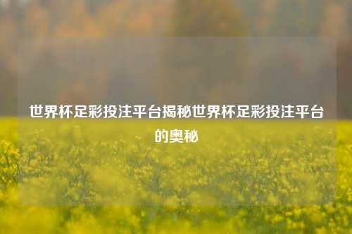 世界杯足彩投注平台揭秘世界杯足彩投注平台的奥秘